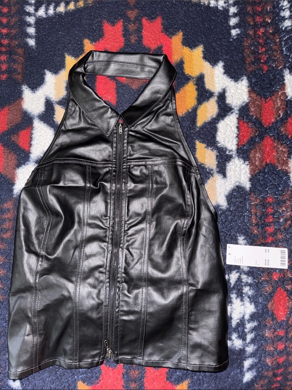 Urban Outfitters Black Faux Leather Zip Halter Vest